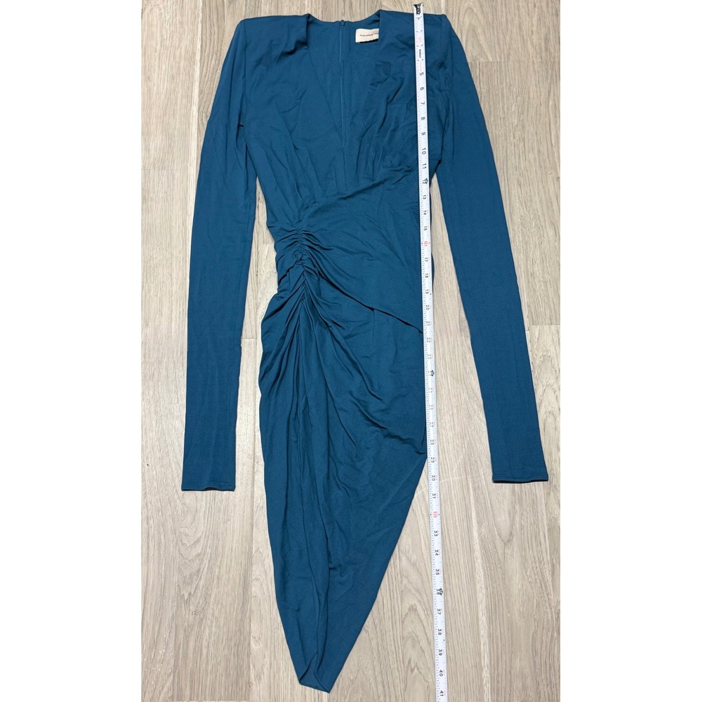 Alexandre Vauthier Teal Ruched V-Neck Long Sleeve Mini Dress DR1109 Size 36